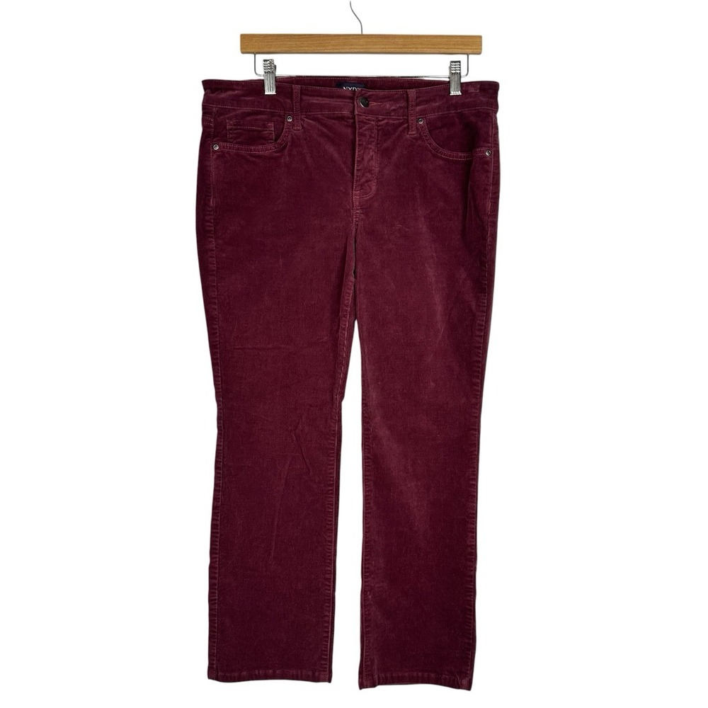 NYDJ Marilyn Straight Corduroy Pants Women 10P Petite Burgundy Husk Lift Tuck
